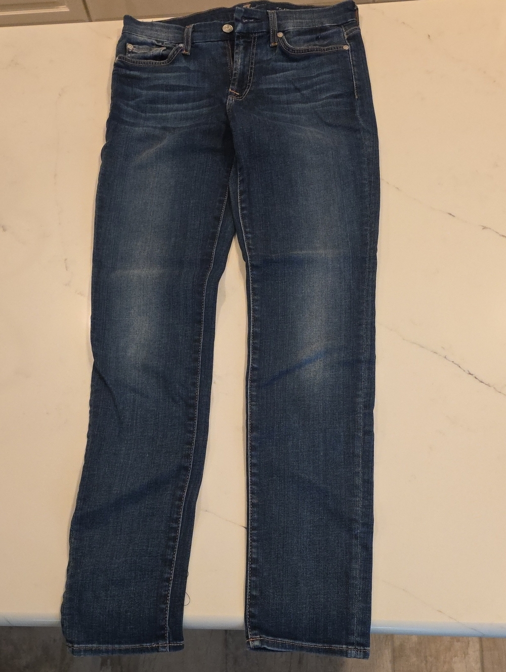 7 For All Mankind Women's Straight Leg Jeans in Dark Blue Wash